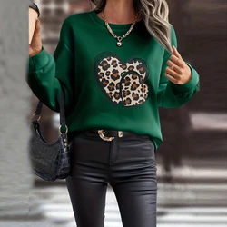 Women Trendy Casual Leopard Heart Graphic Print Streetwear Y2K Sweatshirts Female Autumn Fashion Loose Long Sleeve Pullover Tops