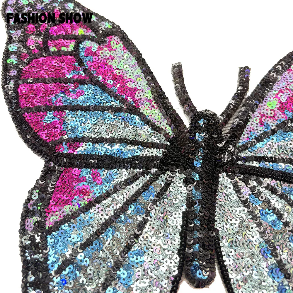 Fashion Butterfly Sequin Embroidery Patch for Sweatshirt, Denim DIY Decoration Accessory, Sweater Cardigan Personalized Badge, Versatile Fashion Iron-On Patch