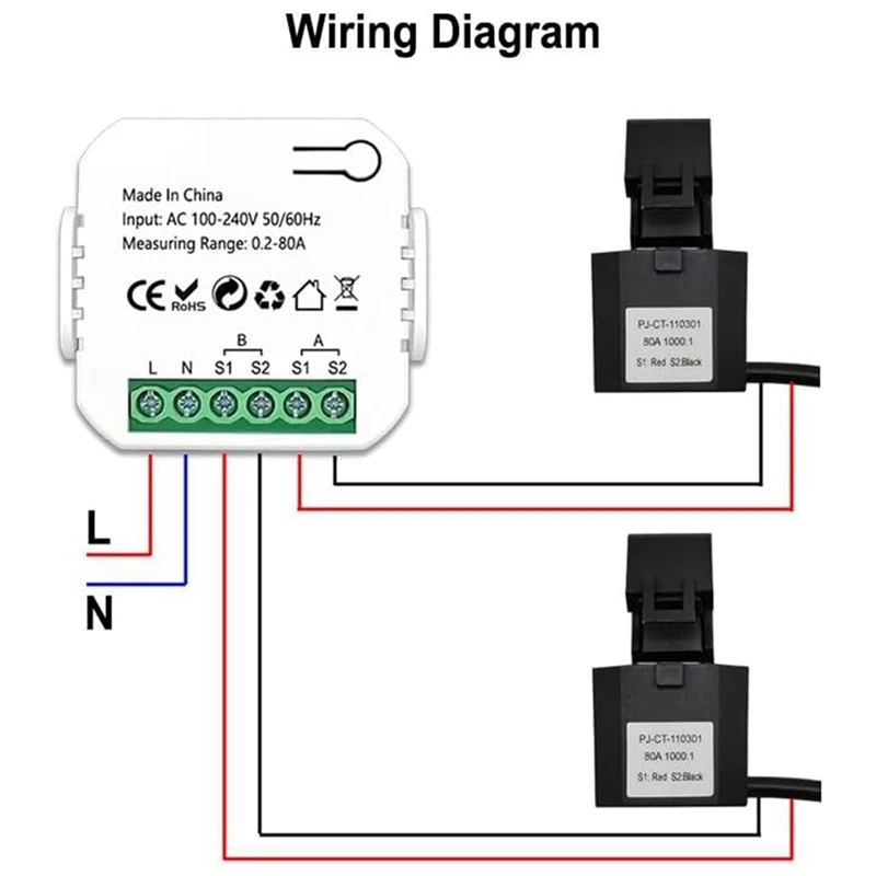 Compteur d'énergie intelligent WiFi Tuya, système solaire long, consommation de production d'énergie, compteur de surveillance bidirectionnel avec 2 CT