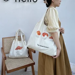 Youda Korean Version Canvas Bread Painting Shoulderbag for Women Simple Open Handbags  Large Casual Capacity Shopper Tote Bag