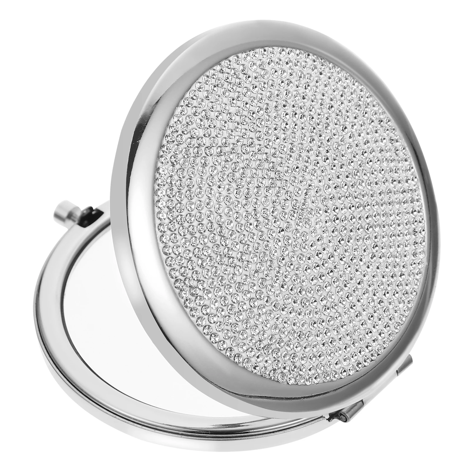 عصرية قابلة للطي محفظة مرآة حجر الراين المشذبة مزدوجة الجانب مرآة صغيرة خفيفة الوزن السفر يشكلون رفيق للنساء