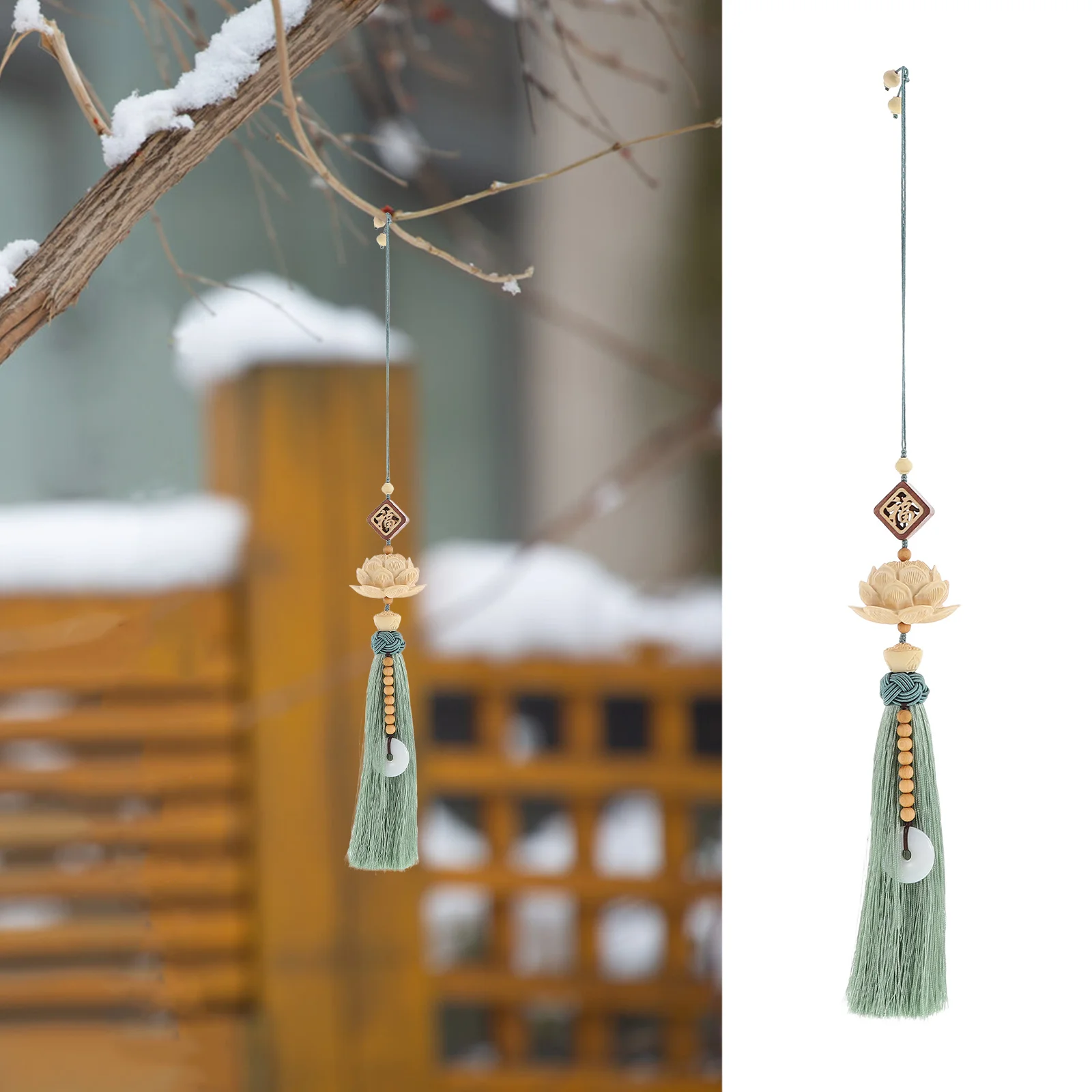 

Lotus Rearview Mirror Pendant Rearview Mirror Tassel Hanging Decor Car Interior Wooden Car Ornament Lotus Pendant