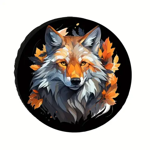 1pc - Windproof And Uv-Resistant Spare Tire Cover - Durable Polyester With A Brown Fox And Maple Leaf Design, Dust Protection, S