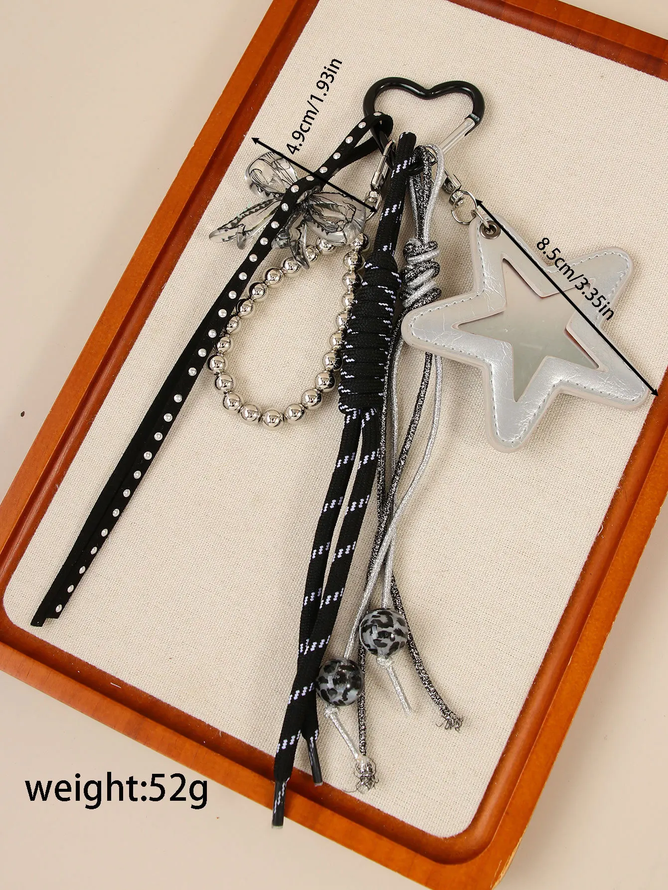Leather Star Keychain Heart Bow Hand Braided Rope Roman Knot Keychain Bag Pendant Gifts for Women Girlfriend