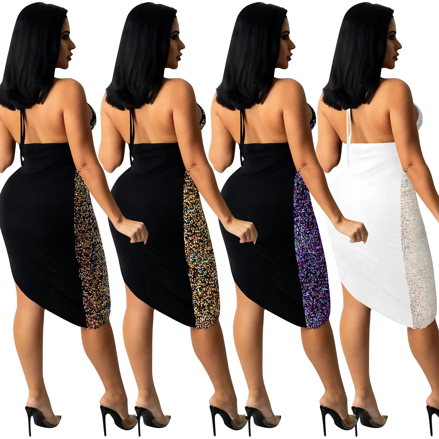 Sexy C5309 Strapl ort Dr Découpes scintillantes Ele imprimé à pois Pas d'échange Pas de retour Wi Faion transfrontalier