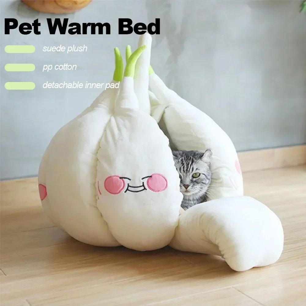 

Cartoon Cats Beds Garlic Bed Warm Cat's Nest Cozy Cushion Pet House Small and Medium-Sized Dog Doghouse for Washable Cave