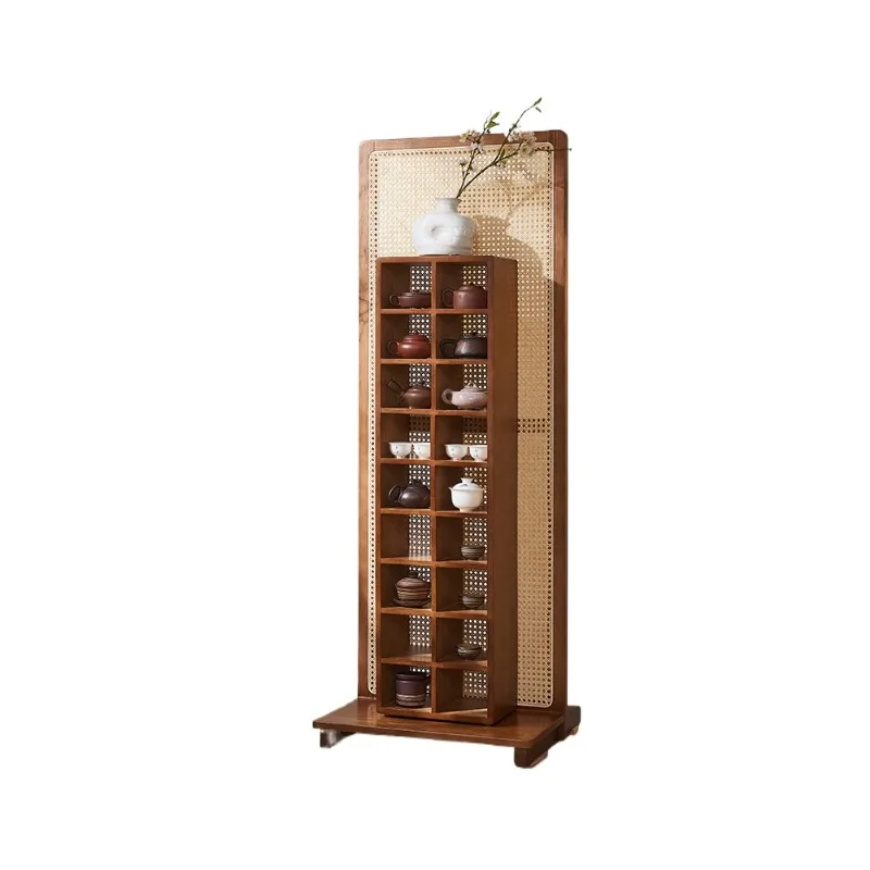 

Wabi Silent Wind Tea Room Rattan Furniture New Chinese Solid Wood Duobao Pavilion Screen Partition Display Rack Storage Cabinet