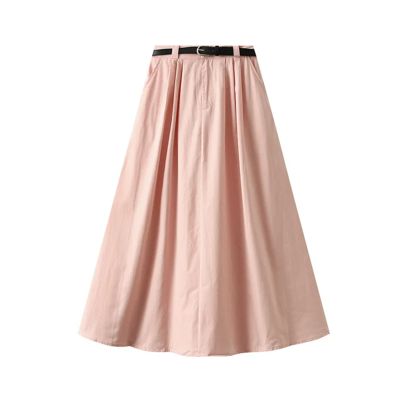 New In Summer Solid Color Fashion Elegant Midi Long Skirt Women 2025 Safari Style High Waist A-line Skirts