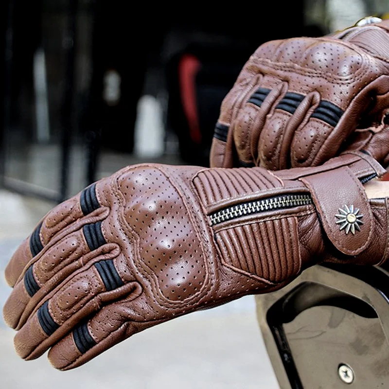 Hard-Shell Knuckle Protection Breathable Touchscreen Gloves Compatible Accessory Vintage Sheepskin Motorcycle Gloves