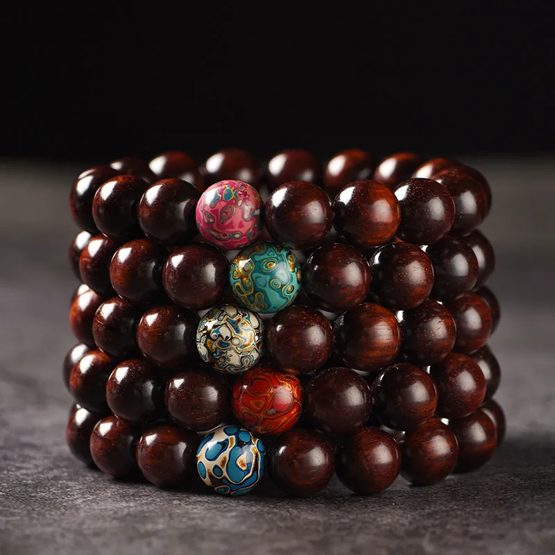 African Padauk Red Sandalwood Chinese Lacquer 12mm Mala Bracelet Fidget Play Collectible Wooden Prayer Beads