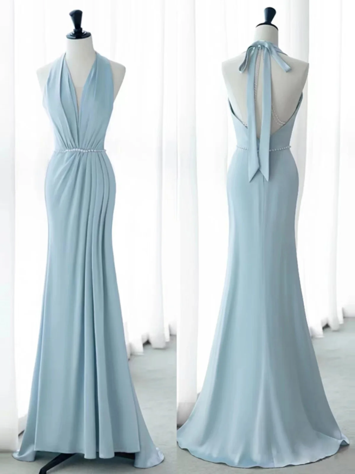 

Blue Ele Bal Fi Tail Evening Gown Luxury Wedding Dr Performance Costume Adult Ceremony Ne Hanging Sle