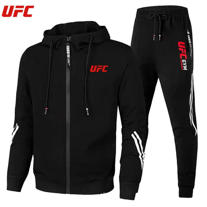 Ensemble de survêtement pour homme UFC GYM, veste à capuche zippée + pantalon de jogging, ensemble 2 pièces, tenue de sport pour la salle de sport