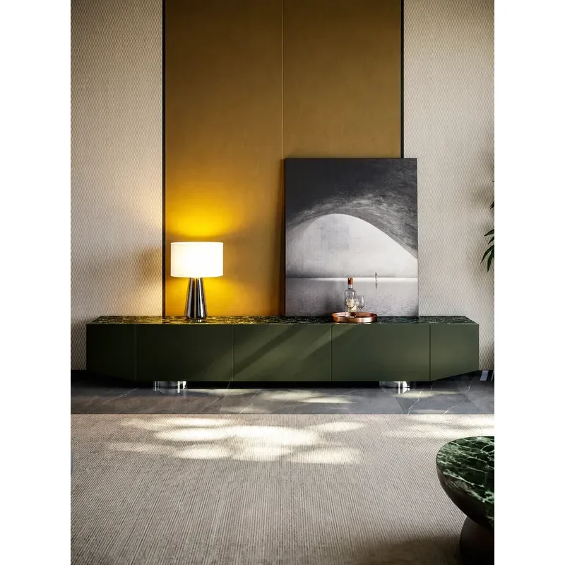 Modern Minimalist TV Cabinet for Living Room Marble Finish Floor Standing Media Console Simple Luxury Entertainment Center