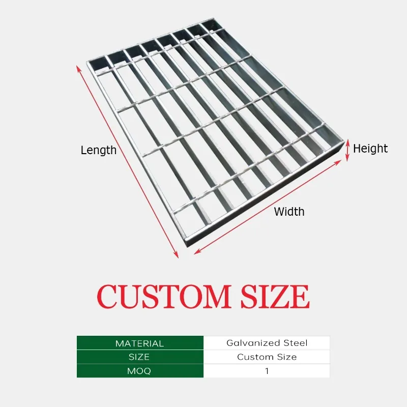 Piastra di rete in acciaio zincato su misura Griglia di barra metallica Prezzo per marciapiede Copertura della griglia di scarico di drenaggio in acciaio per canale