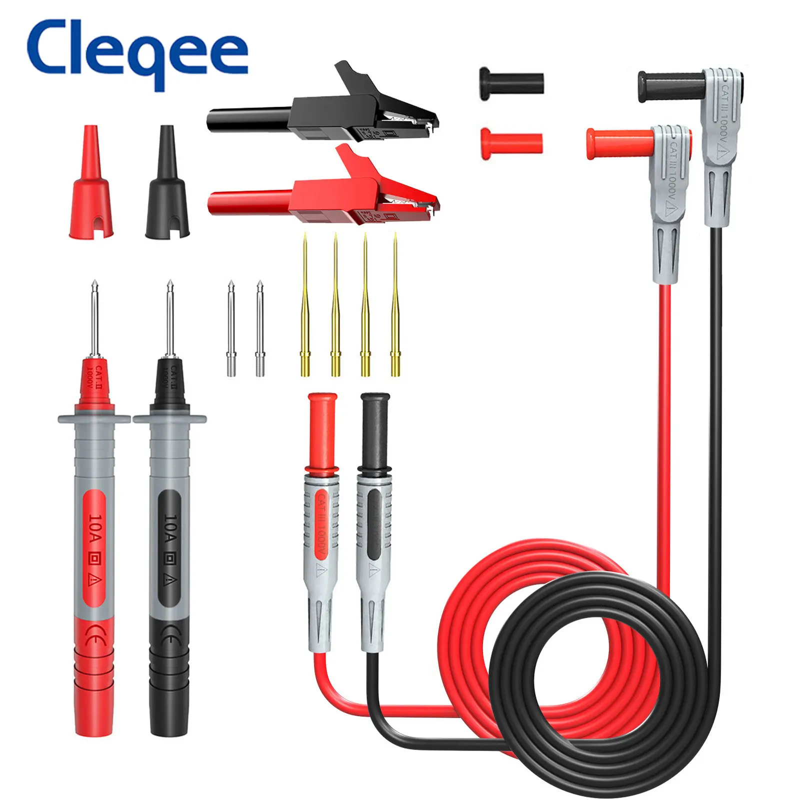 Cleqee P1300B 16 szt. 4mm wtyczka bananowa zestaw przewodów pomiarowych do multimetru + wymienne igły sondy testowej + zaciski krokodylkowe + długopisy sondy testowej
