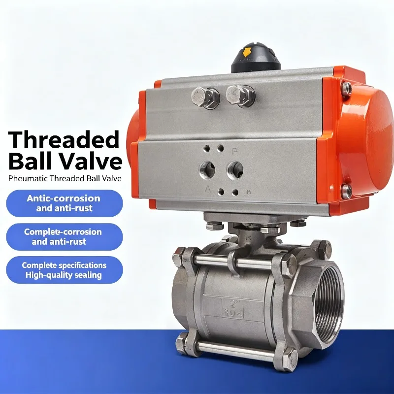 Pneumatic 304 Q611F-16P Stainless SteelThreaded Ball Valve Pneumatic Three-Piece Ball Internal Thread Valve DN15 DN20 DN25 DN32