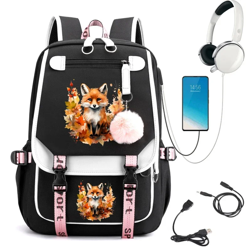 

School Bags for Teenager Backpack Cute Jungle Fox Cartoon Animals Bookbag Backpack Back To School Usb Charging Bagpack