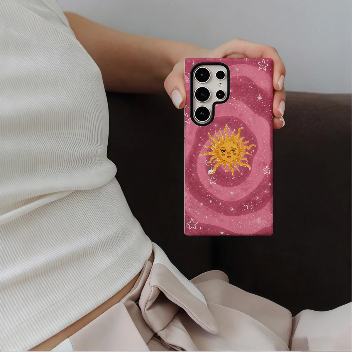 Cosmic Pink Solar Phone Case For Samsung Galaxy S26 S25 Ultra S24 S23 Plus Hard Shock‑Absorption 2-in-1Protective Cover