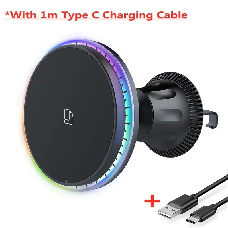 VIKEFON 30W Magnetisches Auto Drahtloses Ladegerät RGB Für iPhone 12 13 14 15 Pro Max Macsafe Autotelefonhalter Ständer Halterung Schnellladestation 9