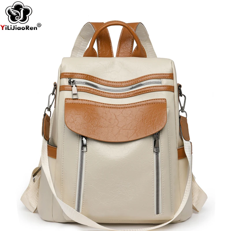 

Casual Backpack Women Soft Pu Leather Daypack Ladies Shoulder Bags Designer Large Capacity Backpacks for Girls School Bag