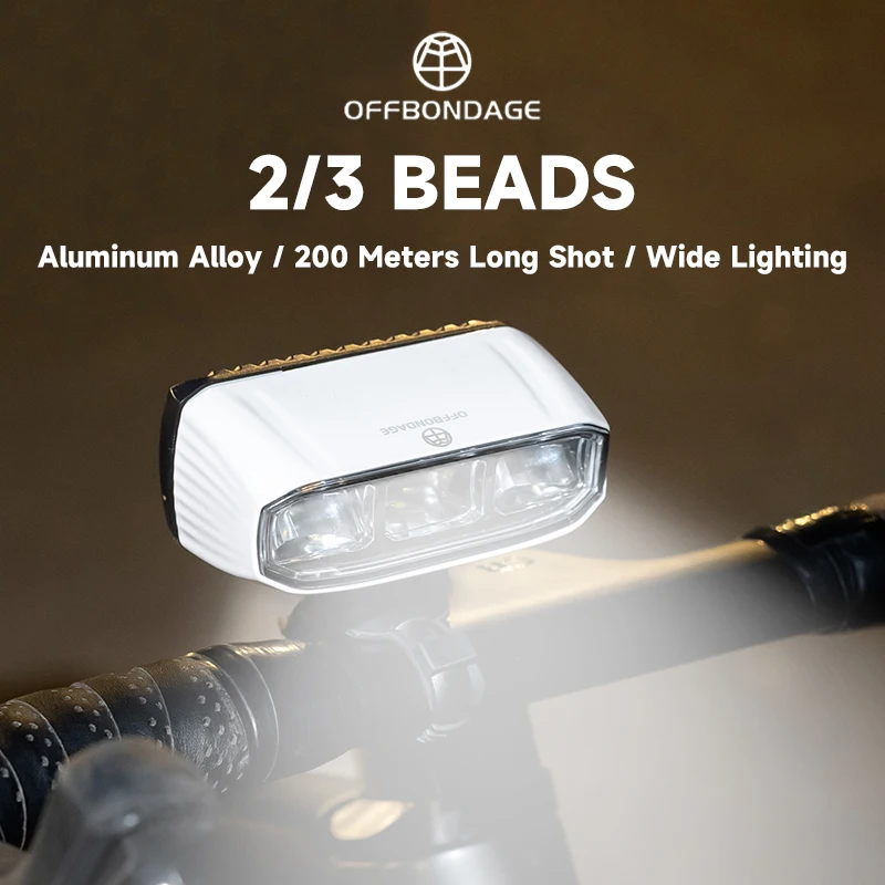 

OFFBONDAGE Bicycle Headlight 3Beads Bike Light with Electric Display Two Mount Methods Cycling Light Aluminium Alloy Headlight