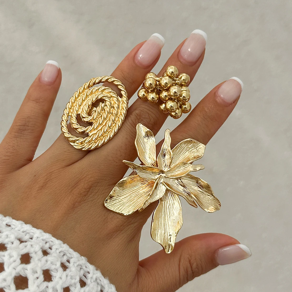 SHIXIN Unique Creative Large Petal Flower Open Rings for Women Punk Geometric Adjustable Finger Ring Party Jewelry Steampunk