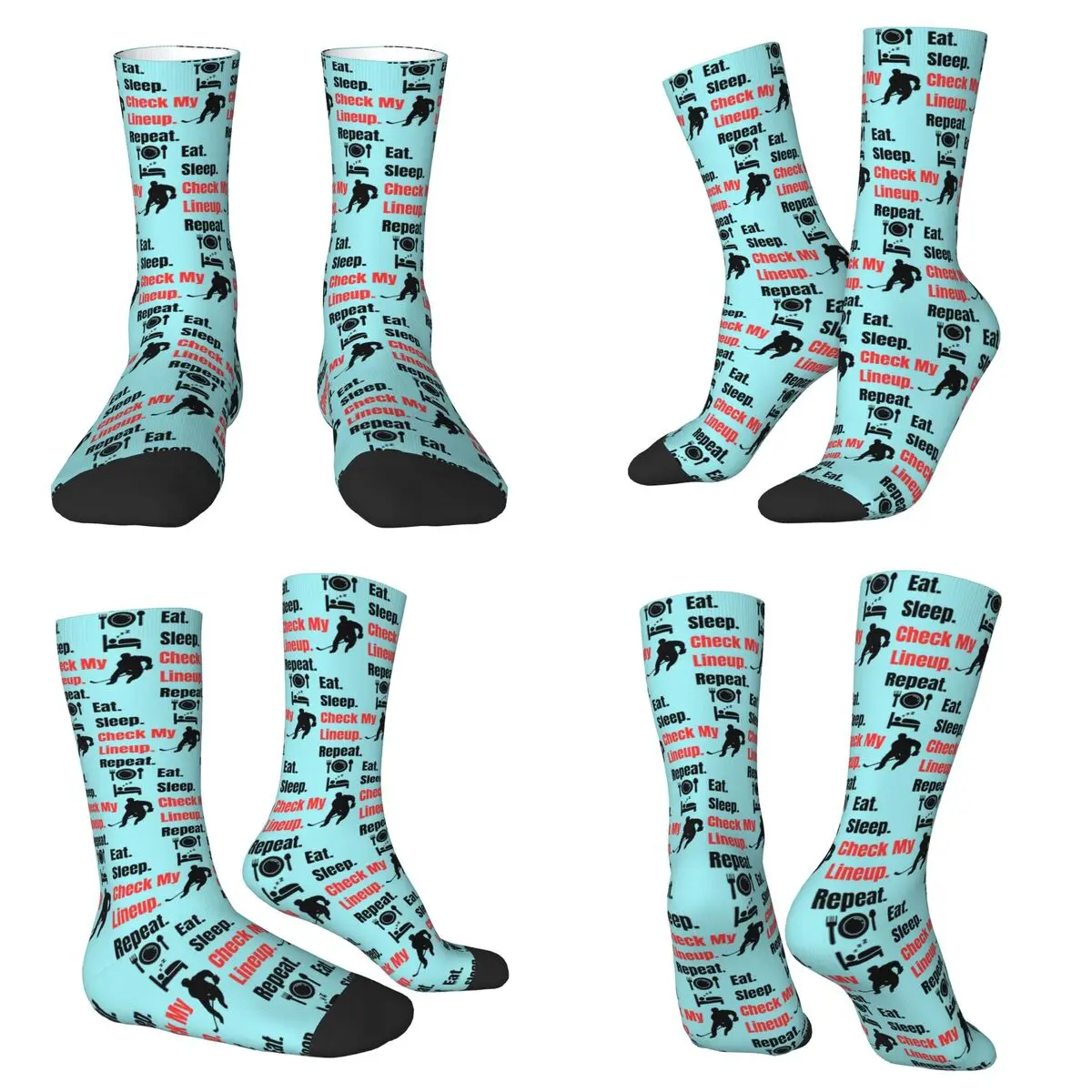 

Eat Sleep Check My Line Up Repeat For Ice Hockey Fans Socks Harajuku Stockings All Season Long Socks Accessories for Man Woman