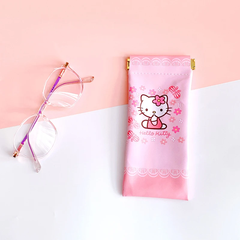 Portable Cartoon Sanrio Cute Sunglasses Bag Fashion Multi-Functional Eyeglasses Case Optical Glasses Lanyard Leather Bags