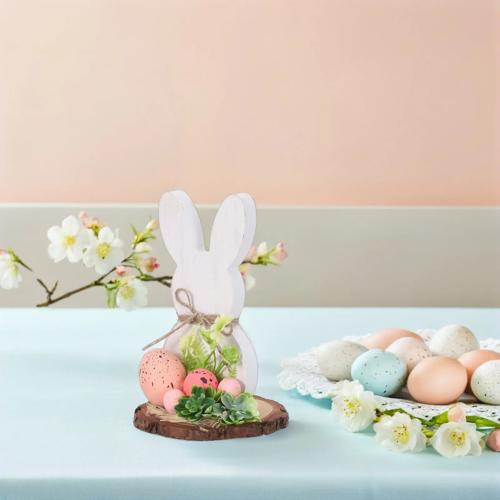 

Деревянная пасхальная композиция в деревенском стиле 7,3x4,5 дюйма: кролик с яйцами и цветами для декора кухни, столовой, камина