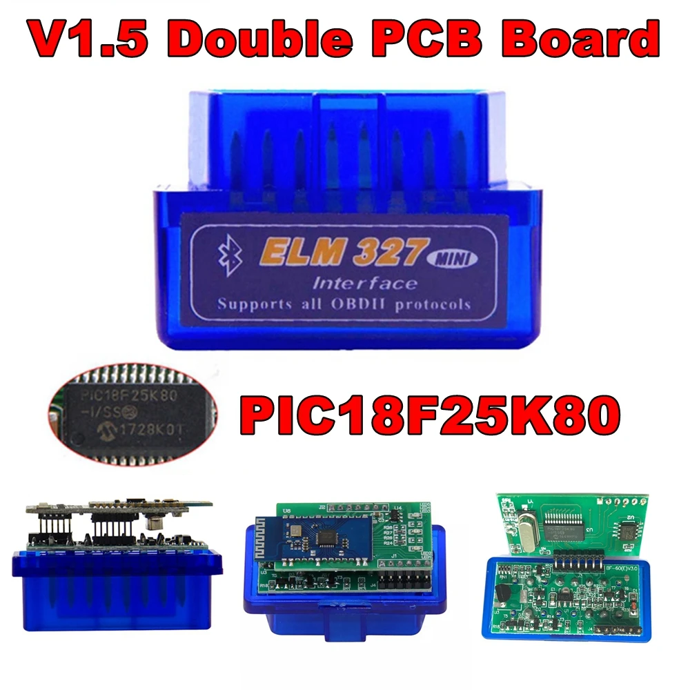 2 PCB ELM327 V1.5 PIC18F25K80 Chip Bluetooth Scan Tool Car OBD2 Interface Used For Android Diagnostic-Tools