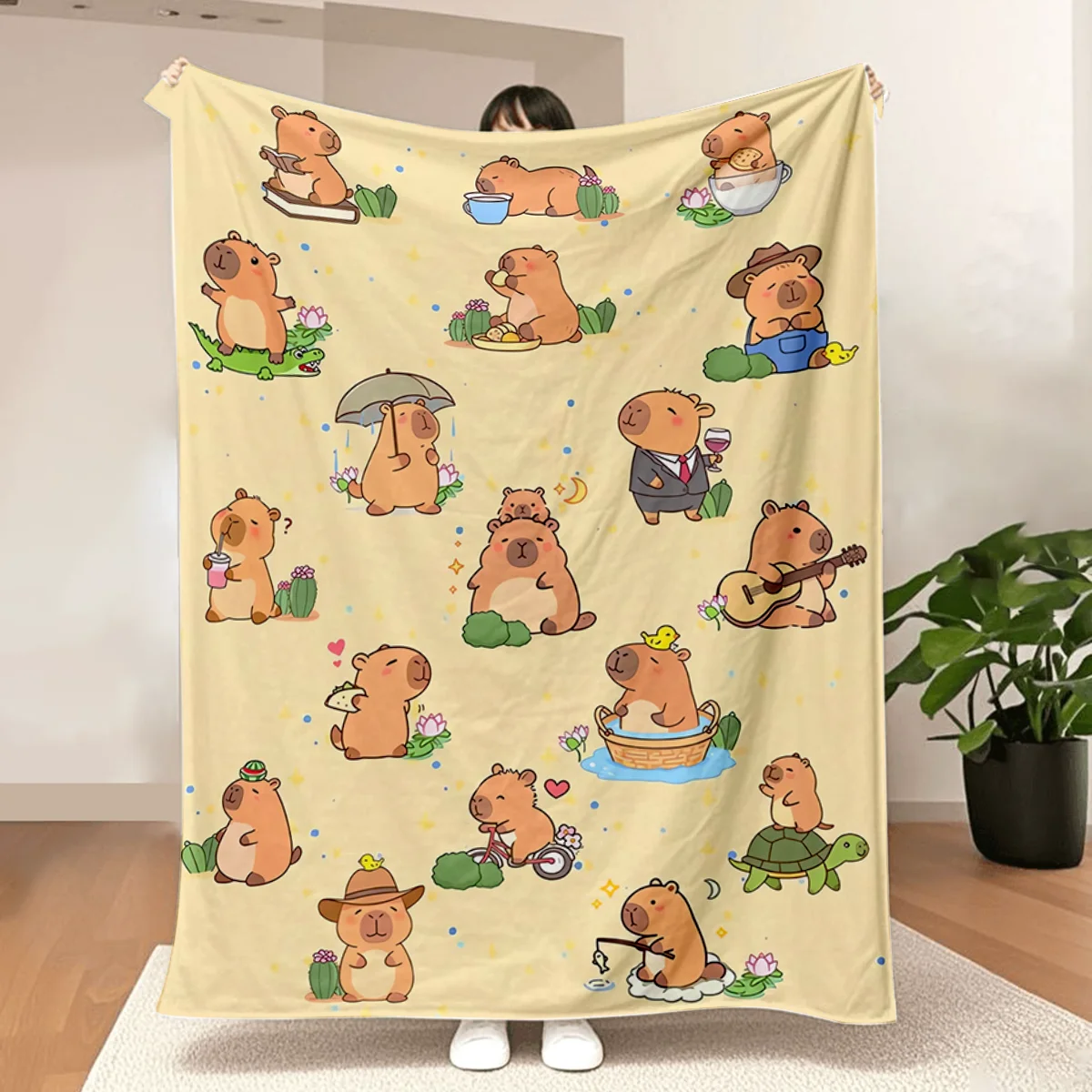 Capybara Gifts Blanket Cozy Throw Blanket with Capybara (Biking Guitar Reading) for Christmas Birthday Warm Lightweight Couch So