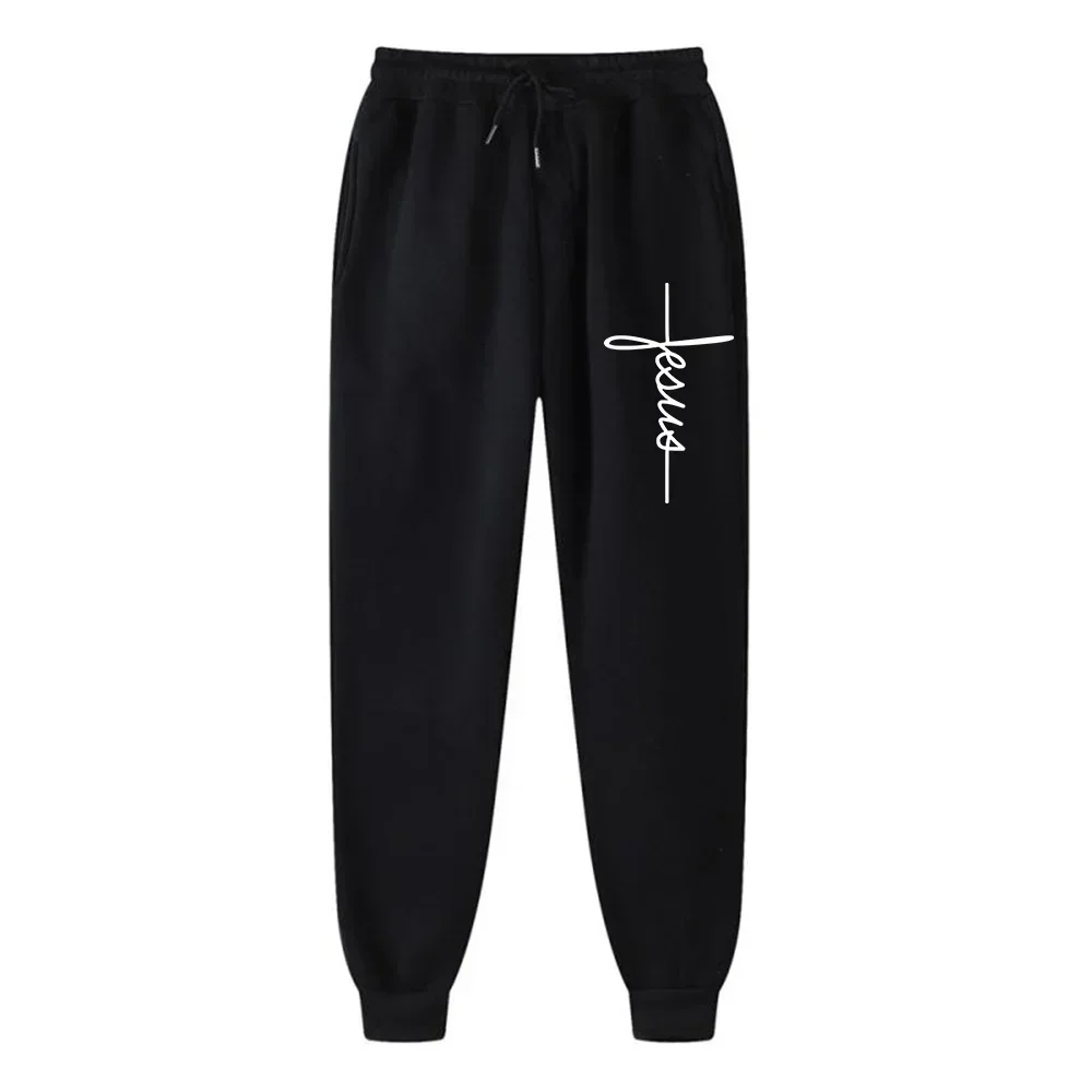 Men's Trousers Man Long Pants Casual Designer Jesus Cross Printed Sweatpants Soft Sports Running Jogging Trousers for Male S-4XL