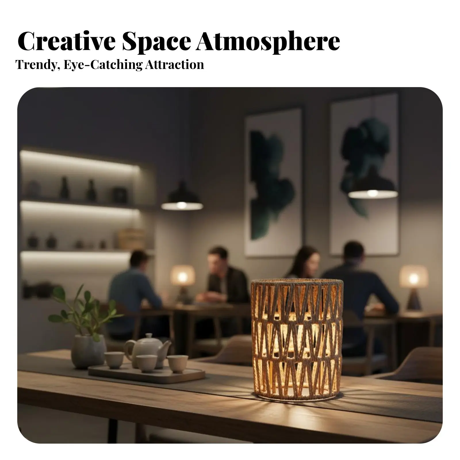Woven Paper Rope Lampshade Natural Aesthetic Paper Rope Lamp Cover Rattan Design Lampshade Sturdy Frame Boho Lamp Cover for Bar