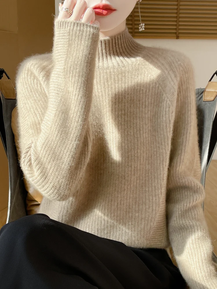 جديد المرأة 100% ميرينو رداء علوي من الصوف نصف الياقة العالية البلوفرات الخريف الشتاء سميكة الصوف الخالص تريكو الملابس #2