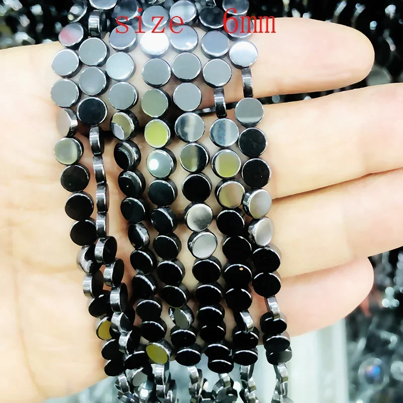 8-16mm Button Coin Black Hematite Beads Natural Stone Beads for Jewelry Making 15inch Needlework DIY