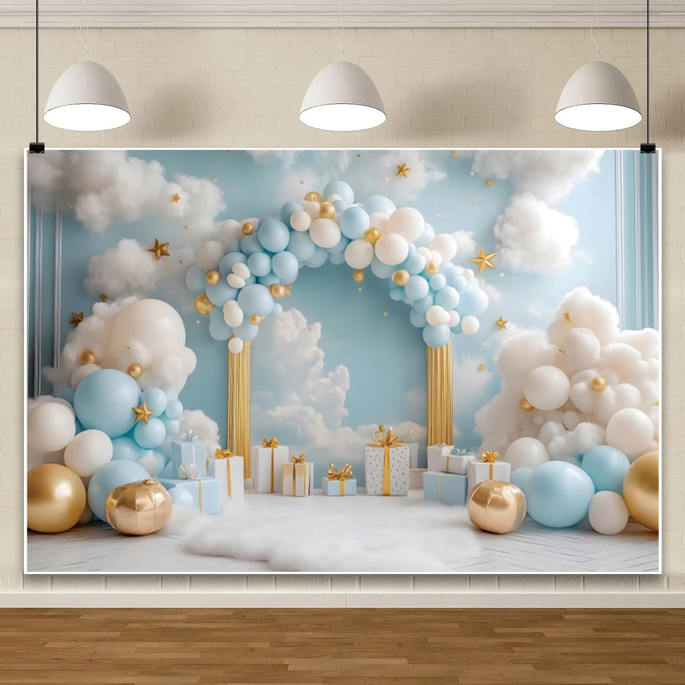 Blue Balloon Arch Birthday Photography Background Baby Shower Boys Girls 1st Birthday Party Photozone Backdrop Photo Studio Prop