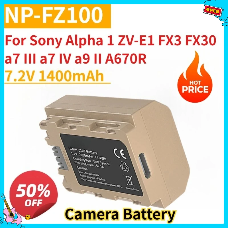 

New Camera Battery NP-FZ100 7.2V 1400mAh +Type-C Charging For Sony Alpha 1 ZV-E1 FX3 FX30 a7 III a7 IV a9 II A6700 a7R IV a7R V