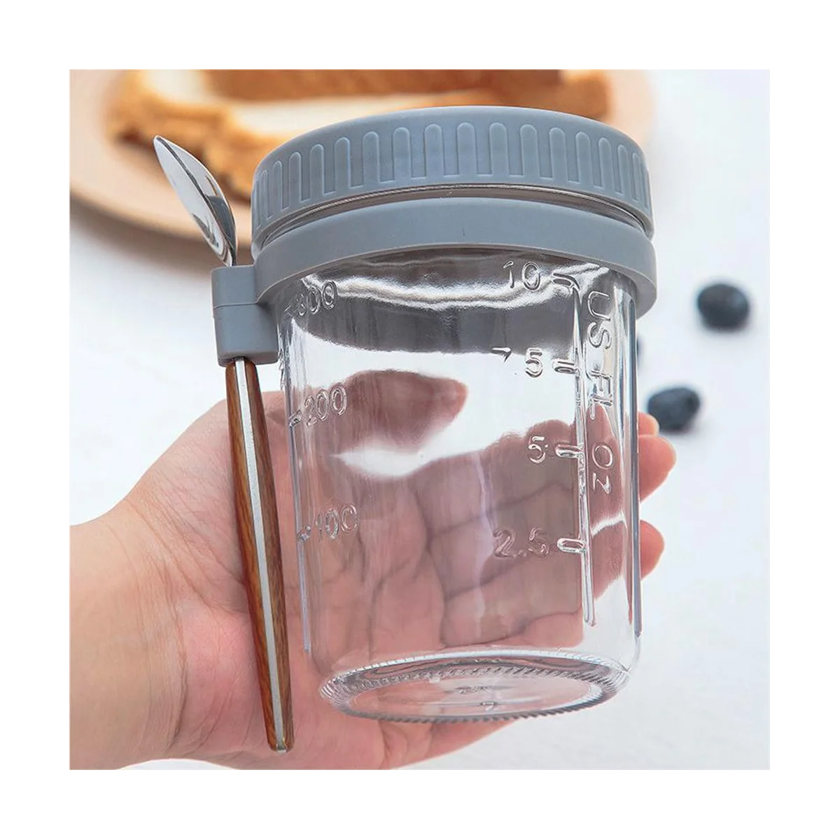 4PCS Overnight Oats Containers with Spoons Airtight Oatmeal Overnight Oat Jars with Measurement Marks