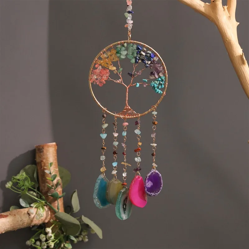 Luxury Agate Life Tree Dream Catcher Aesthetic Funny Wind Chimes Creative Art Macrame Ornament Home Wall Decoration Crafts Gift