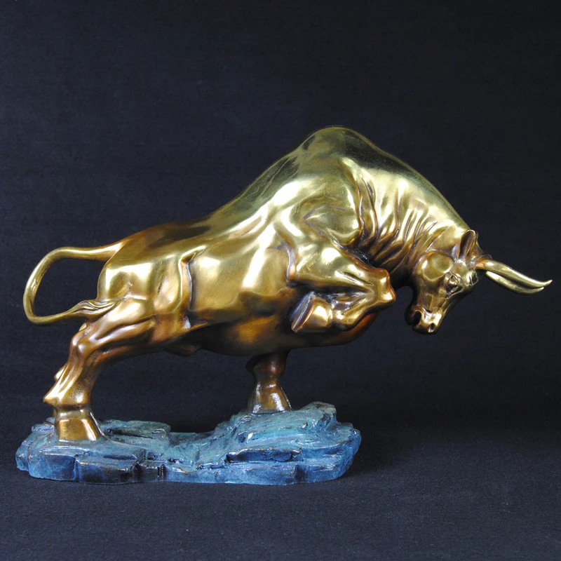 Große HOME Company Shop Business Art Glücksmaskottchen Börsenmarkt Wall Street GOLD Stier Messing Dekorative Skulptur