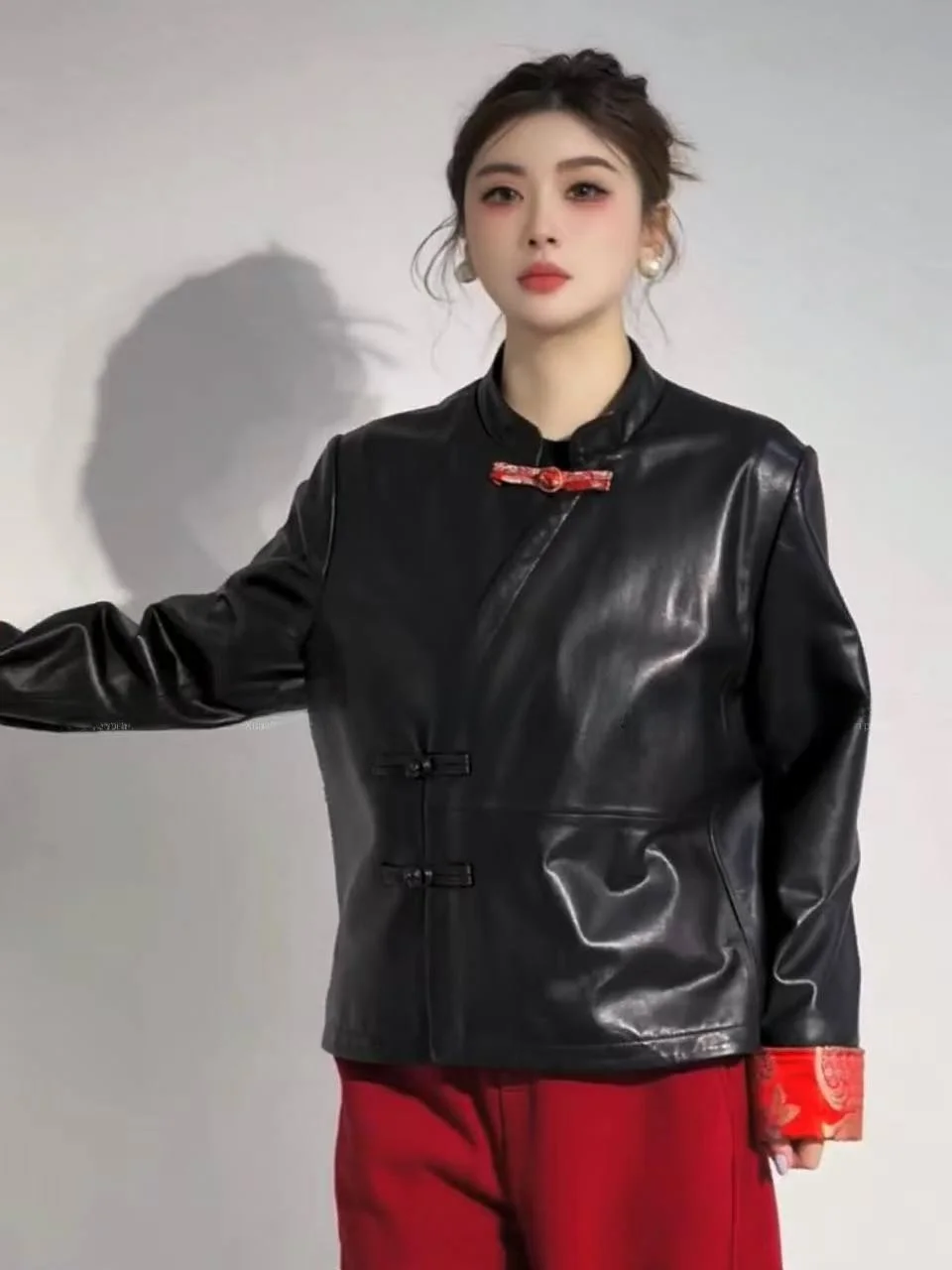 

Ning 2025 New Sle Women's Leather Jaet eepskin Coat Luxury Feel Small Size Genuine Leather Long Sve Zipper