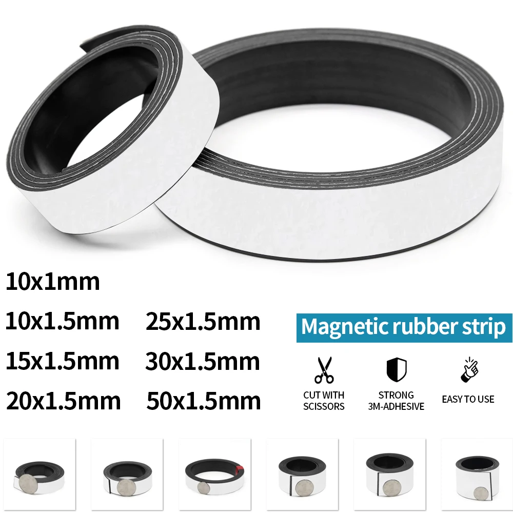 1Meter Self Adhesive Magnetic Tape Rubber Magnet Tape Strong Flexible Magnet Stripe for Refrigerator Photo Posters 39.37inch