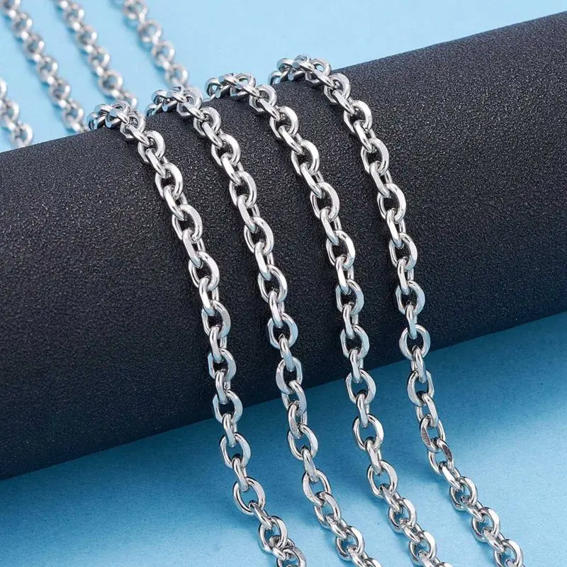 10M 304 Stainless Steel Cable Chains Link Chains Cross O Chain Unwelded For Men Women Rolo Necklace 3 4 6 7mm wide