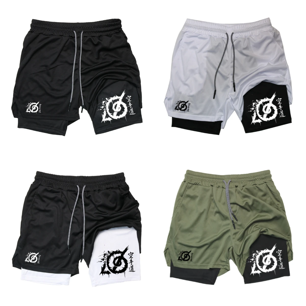 

2025 Summer Hot-selling Karate Graphics 2-in-1 Men's Fitness Running Shorts Gym Sports Breathable Fashion Quick-drying Shorts