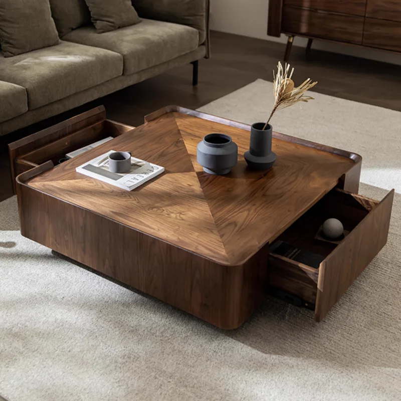 Modern Walnut Bark Wood Frame Metal Base Minimalist Designer Living Room Tea Table Coffee Table