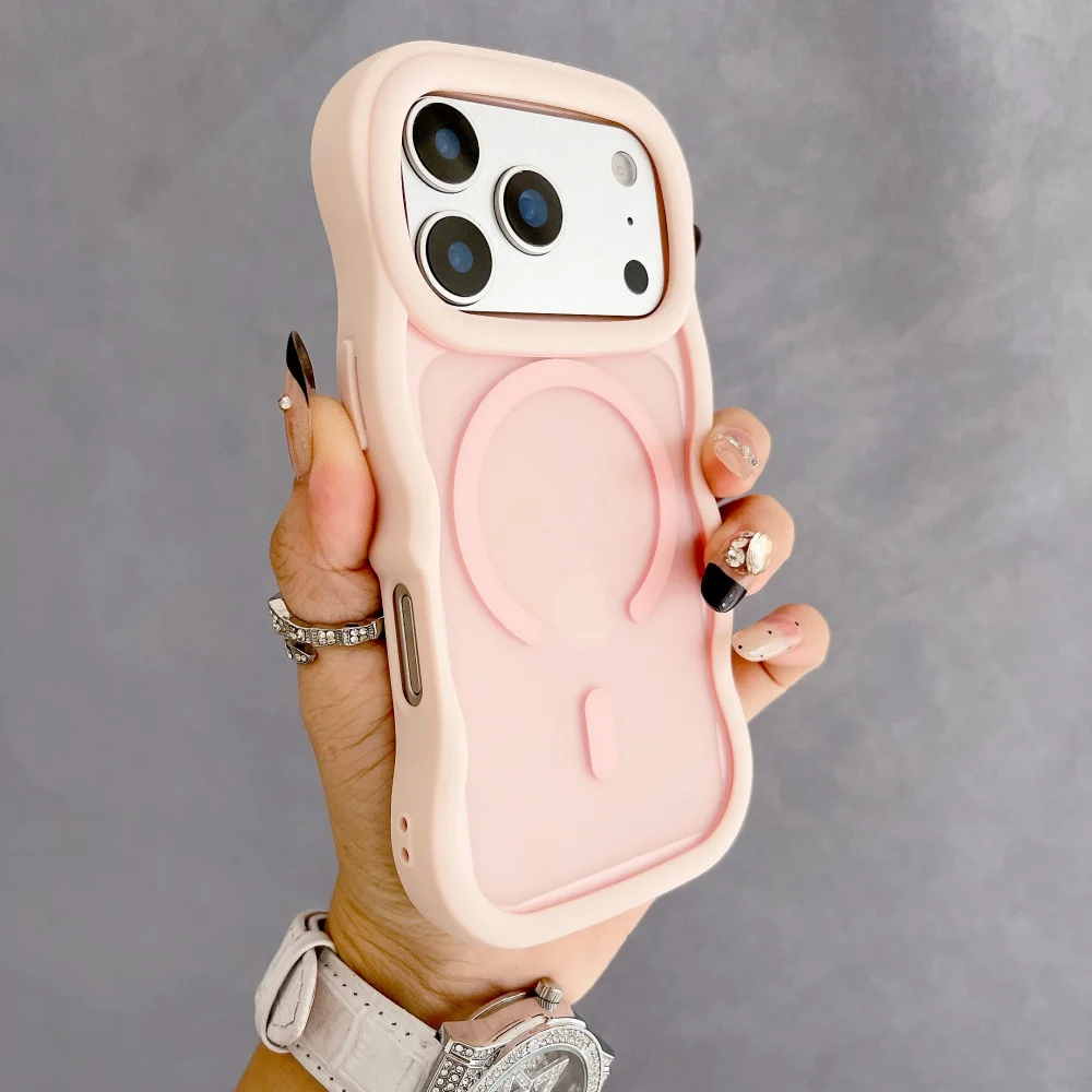 حافظة شفافة غير لامعة لهاتف آيفون 14 15 16 17 برو ماكس بلس 12 13 غطاء شحن لاسلكي على شكل موجة مغناطيسية هوائية