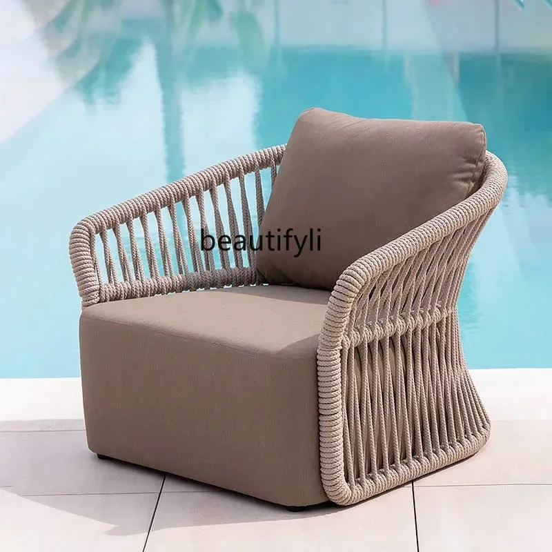 Outdoor Sofa Balcony Garden Rattan Chair Courtyard Rope Woven Waterproof Sunproof Leisure Rattan Sofa Coffee Table