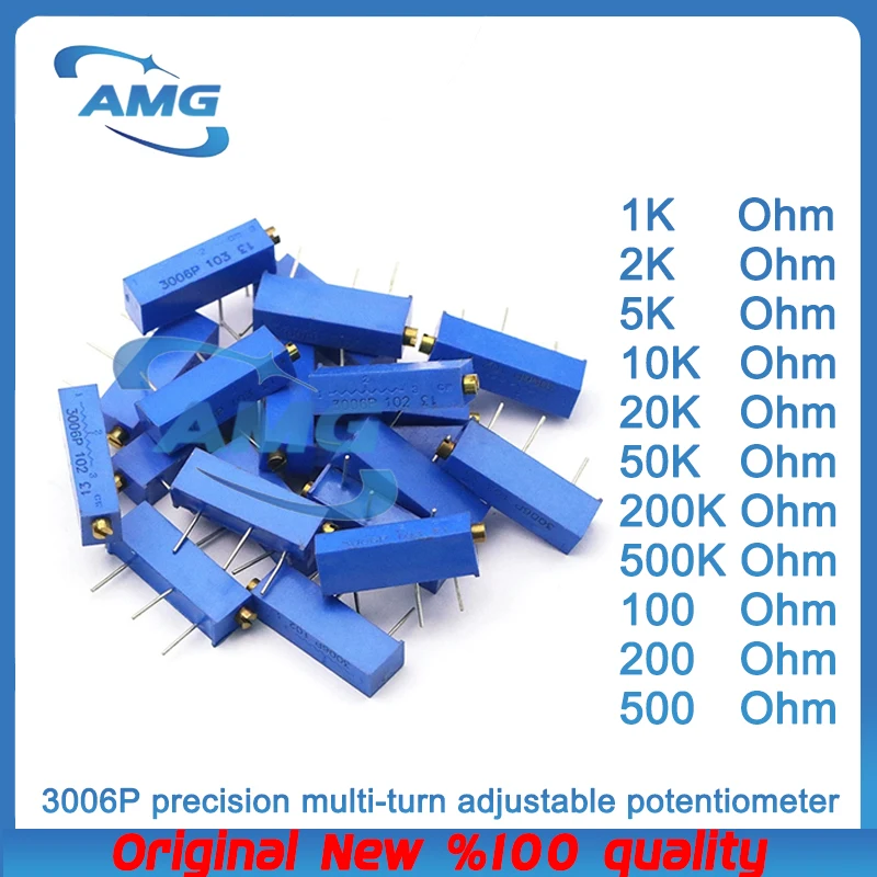 20PCS HXY 1K 2K 5K 10K 20K 50K 100K 200K 500K 100R 200R 500R 100 200 500 Ohm 3006P precision multi-turn adjustable potentiometer
