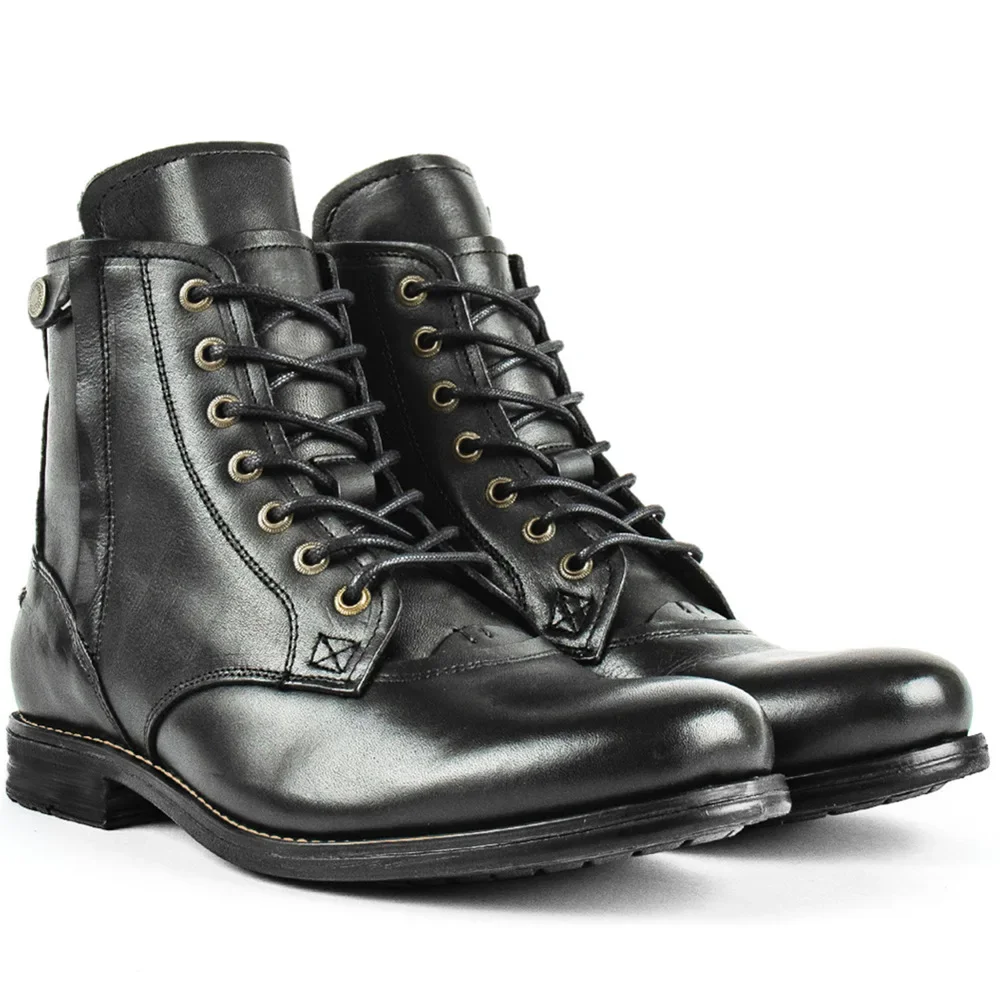 Men Retro Leather Boots Men Non-slip Motorcycle Boots Outdoor Side Zipper Training Ankle Boots Thick Soled Knight Boot Plus Size