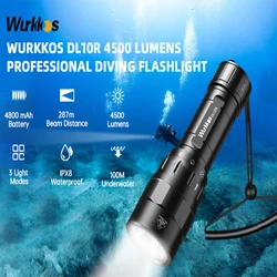 Wurkkos DL10R 21700 Scuba Diving Torch 4500LM Rechargeable XHP70.2 LED Lamp Underwater Lantern IPX8 Fishing Light Rotary Switch